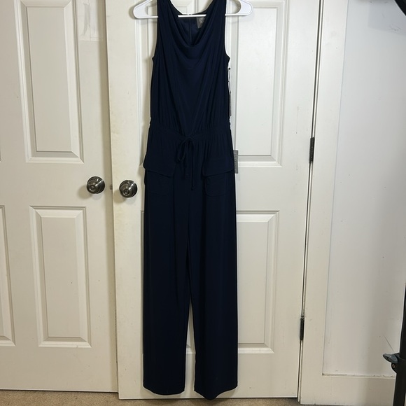Vince Camuto blue Wide leg Cowl Neck romper size XS inseam 29” elastic waist NWT - Picture 2 of 9